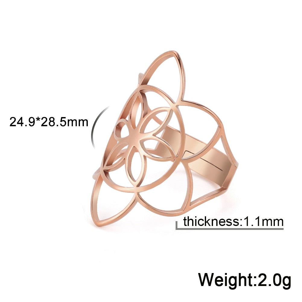Skyrim Viking Flower of Life Ring Vintage Adjustable Stainless Steel Geometric Rings for Women Amulet Jewelry Gifts Wholesale