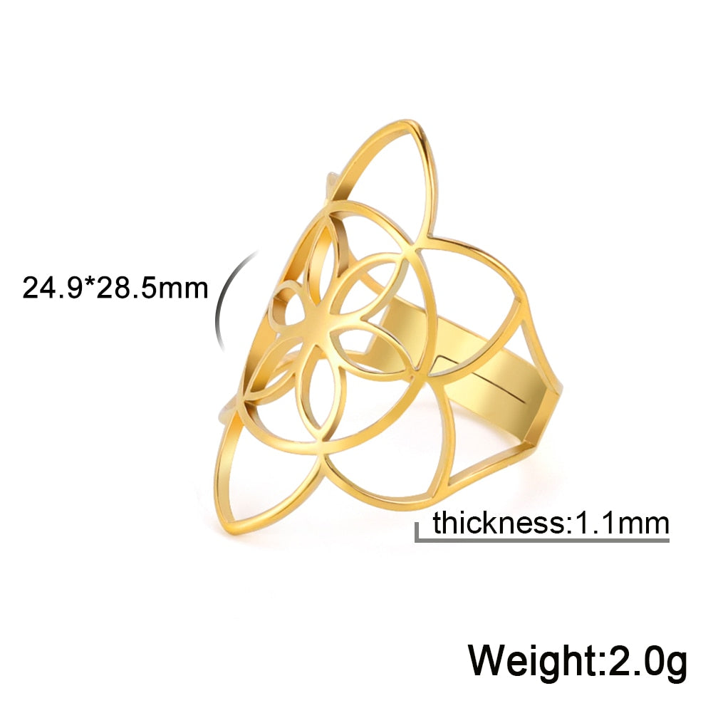 Skyrim Viking Flower of Life Ring Vintage Adjustable Stainless Steel Geometric Rings for Women Amulet Jewelry Gifts Wholesale