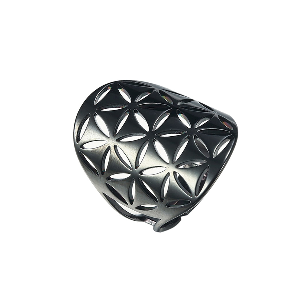 Skyrim Viking Flower of Life Ring Vintage Adjustable Stainless Steel Geometric Rings for Women Amulet Jewelry Gifts Wholesale
