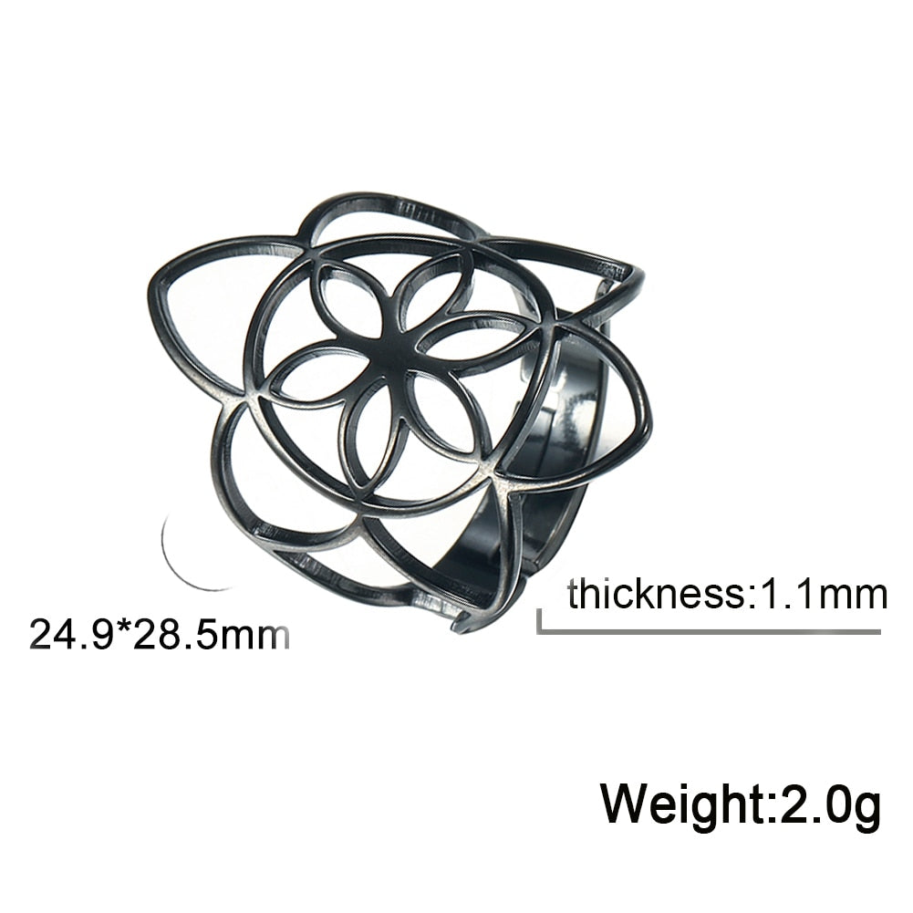 Skyrim Viking Flower of Life Ring Vintage Adjustable Stainless Steel Geometric Rings for Women Amulet Jewelry Gifts Wholesale