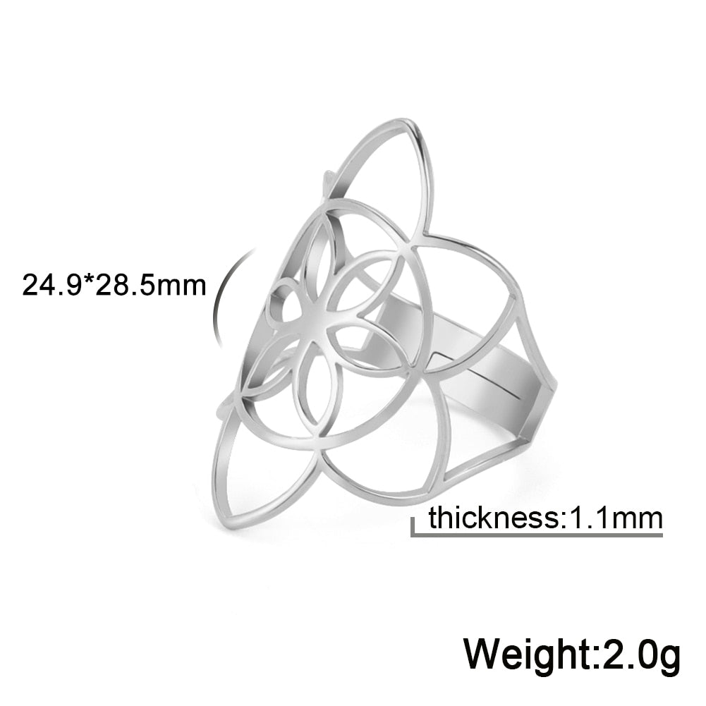 Skyrim Viking Flower of Life Ring Vintage Adjustable Stainless Steel Geometric Rings for Women Amulet Jewelry Gifts Wholesale