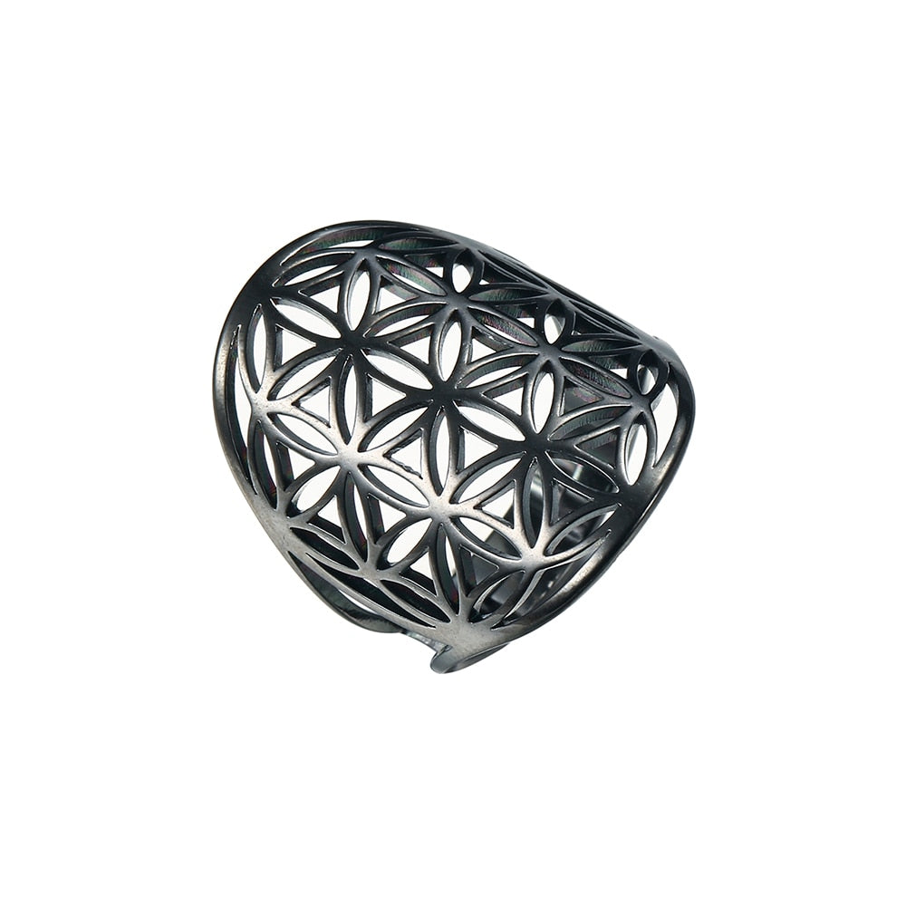 Skyrim Viking Flower of Life Ring Vintage Adjustable Stainless Steel Geometric Rings for Women Amulet Jewelry Gifts Wholesale
