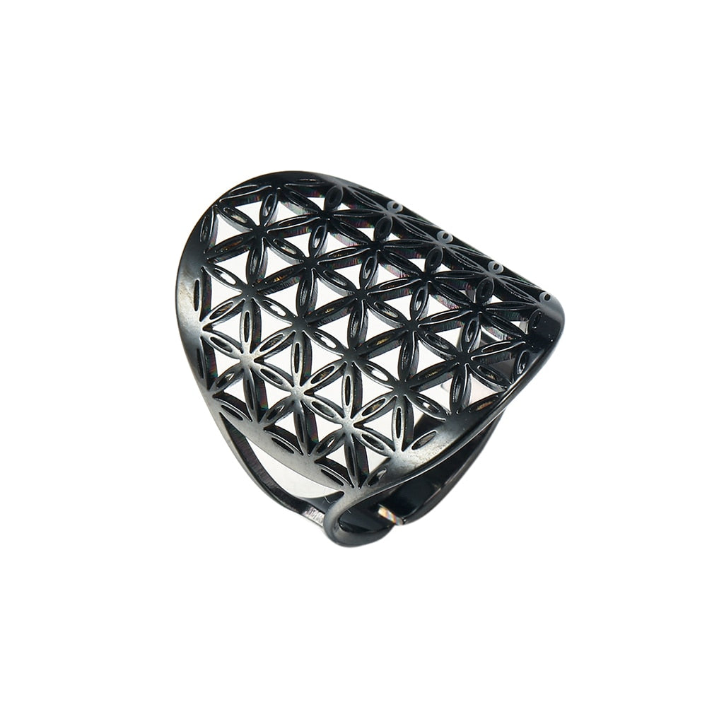 Skyrim Viking Flower of Life Ring Vintage Adjustable Stainless Steel Geometric Rings for Women Amulet Jewelry Gifts Wholesale