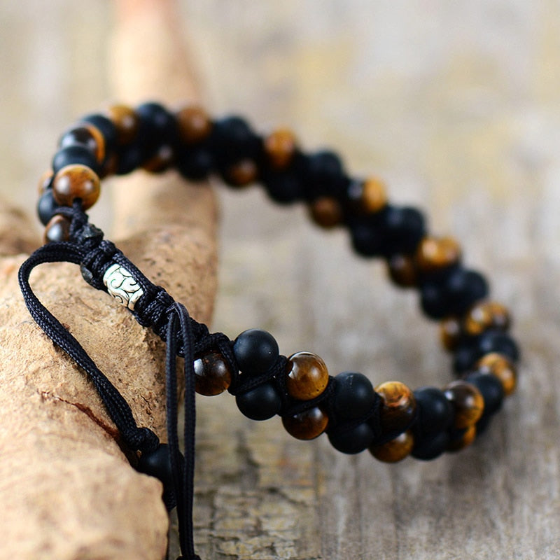 Bracelet d’énergie en Onyx noir mat et Œil de tigre