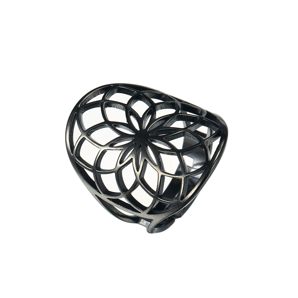 Skyrim Viking Flower of Life Ring Vintage Adjustable Stainless Steel Geometric Rings for Women Amulet Jewelry Gifts Wholesale