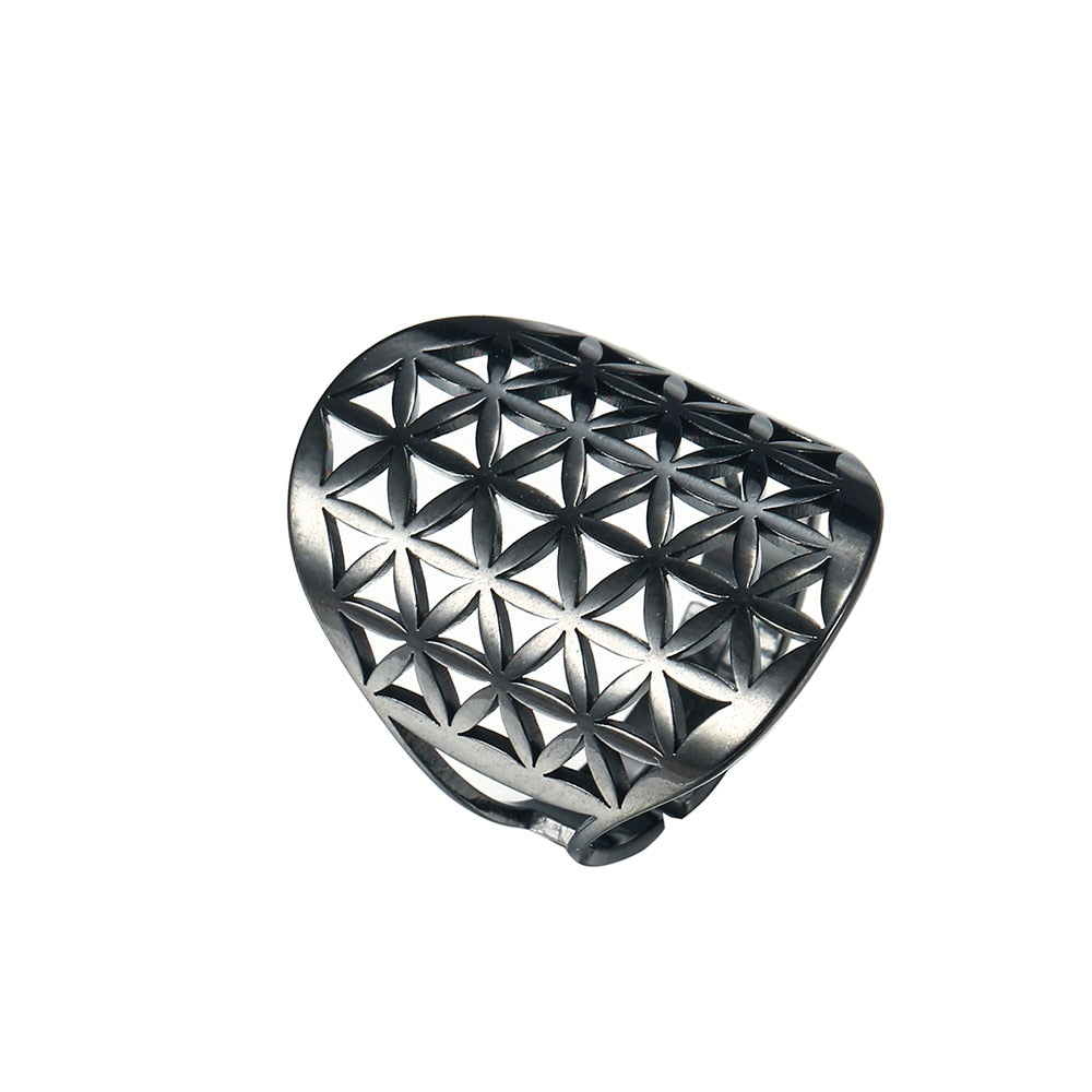 Skyrim Viking Flower of Life Ring Vintage Adjustable Stainless Steel Geometric Rings for Women Amulet Jewelry Gifts Wholesale