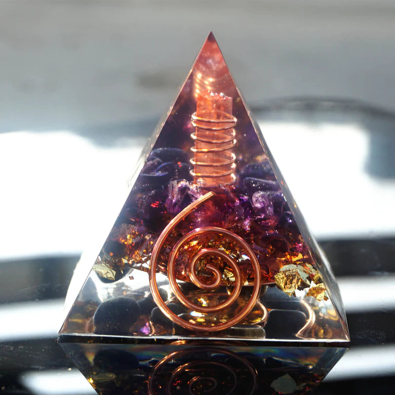 Orgonite "Protection Céleste" en Obsidienne & Améthyste
