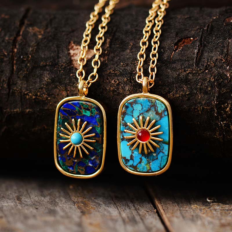 Pendentif "Surya" en Azurite Malachite ou Turquoise