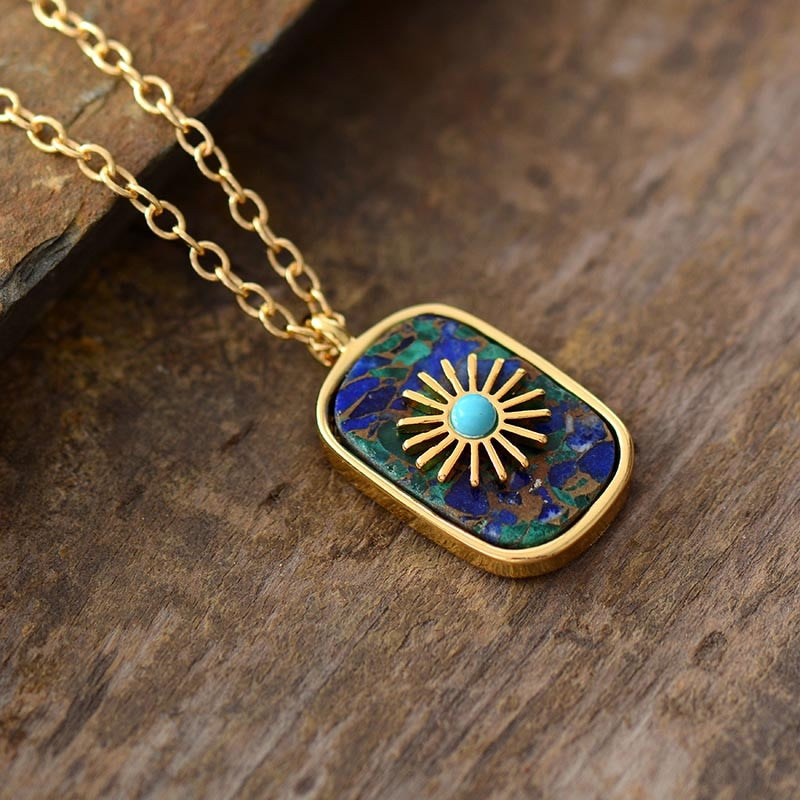 Pendentif "Surya" en Azurite Malachite ou Turquoise