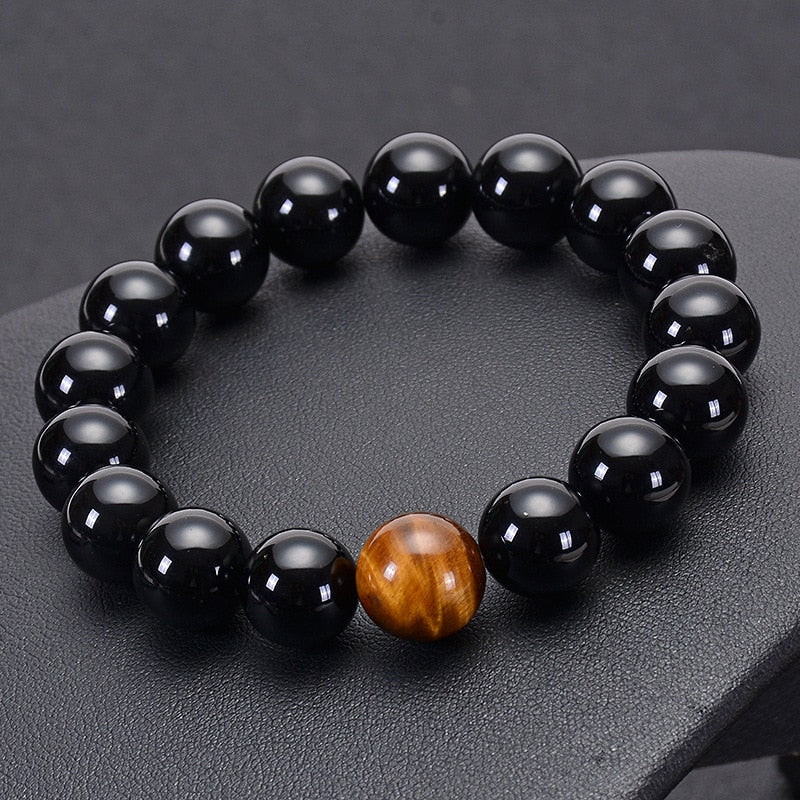 Bracelet Onyx avec  de perle en oeil de tigre, bracelet d'équilibre énergie