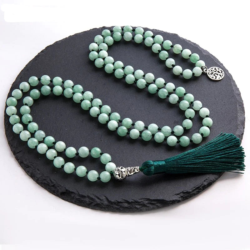 Collier Mala Premium "Paix Intérieure" en Jade de Birmanie