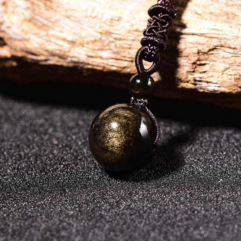 Pendentif "Sphère" en Obsidienne Dorée