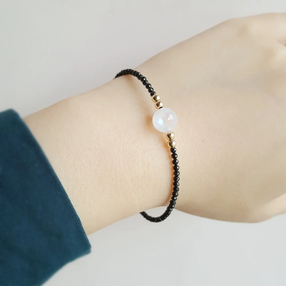 Bracelet "Ancrage & Lumière" en Spinelle & Péristérite (Labradorite Blanche)