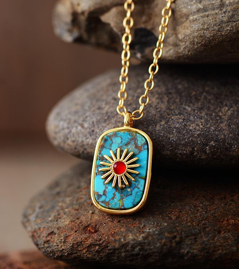 Pendentif "Surya" en Azurite Malachite ou Turquoise