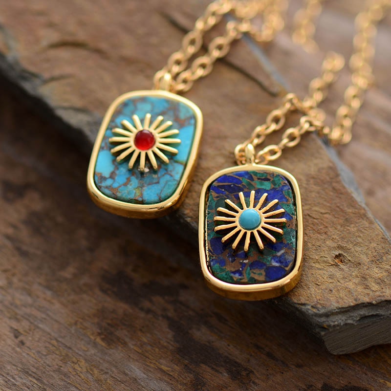 Pendentif "Surya" en Azurite Malachite ou Turquoise