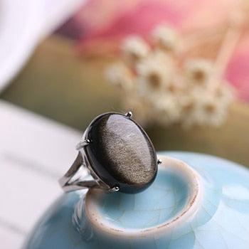 Bague Ajustable "Aura" en Obsidienne Dorée