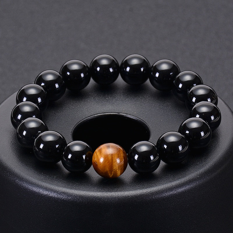 Bracelet Onyx avec  de perle en oeil de tigre, bracelet d'équilibre énergie