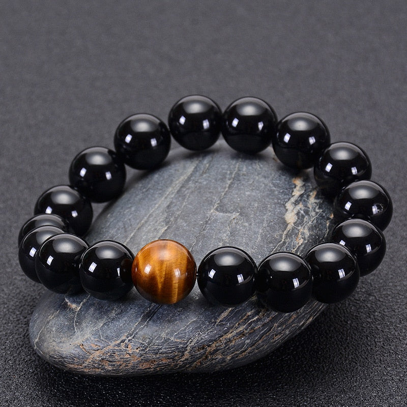 Bracelet Onyx avec  de perle en oeil de tigre, bracelet d'équilibre énergie