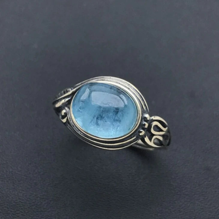 Bague Ajustable "Sensibilité" en Aigue-Marine & Argent