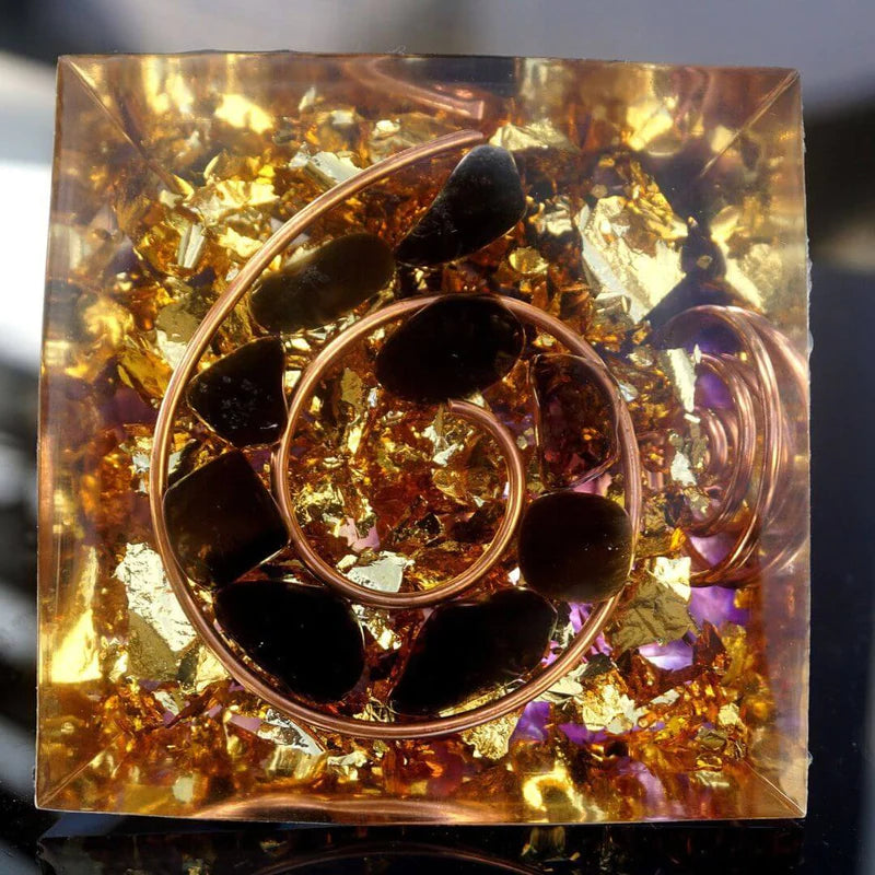 Orgonite "Protection Céleste" en Obsidienne & Améthyste