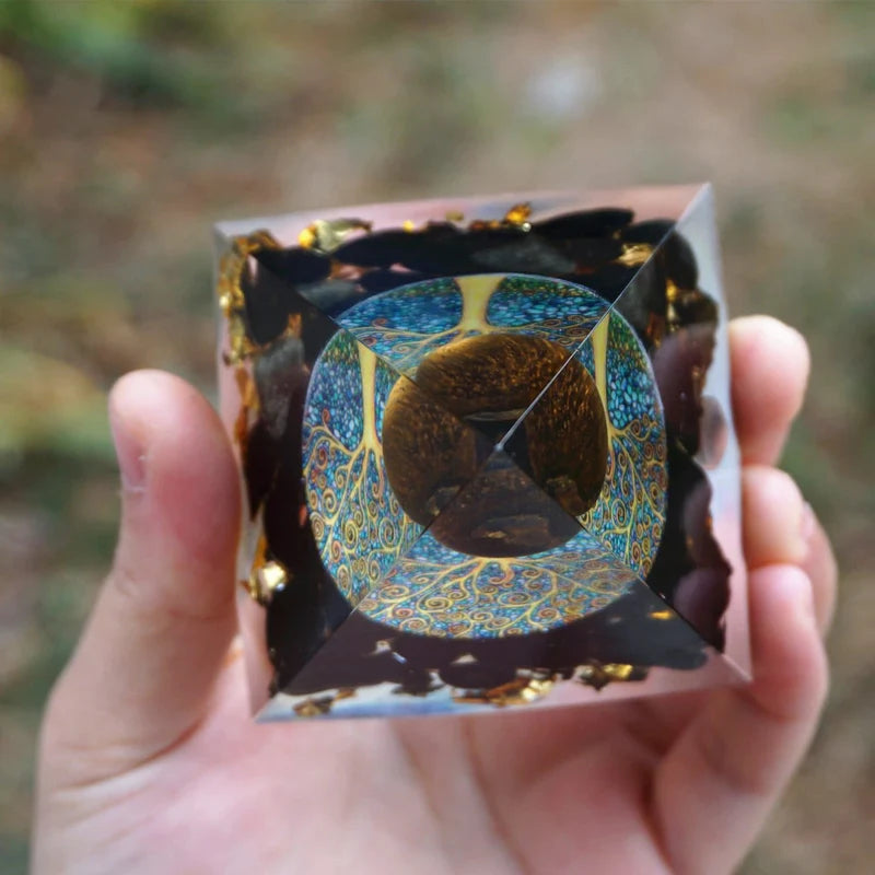 Organite "Arbre de Vie Renaissant" en Oeil de Tigre & Obsidienne