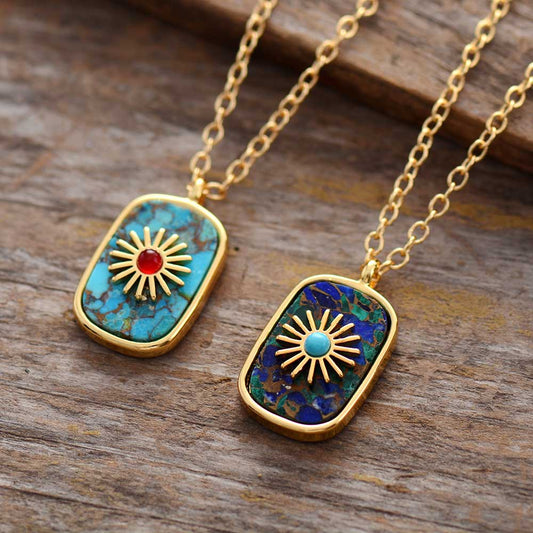 Pendentif "Surya" en Azurite Malachite ou Turquoise
