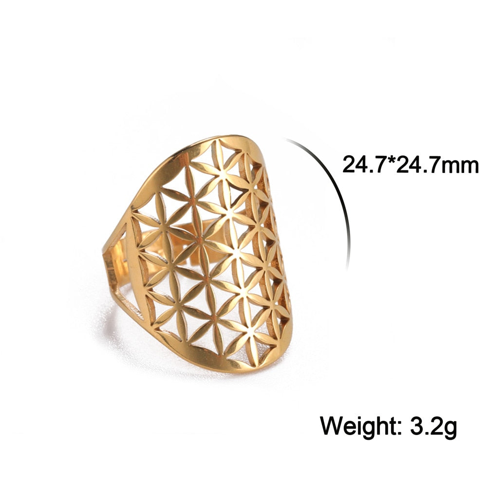 Skyrim Viking Flower of Life Ring Vintage Adjustable Stainless Steel Geometric Rings for Women Amulet Jewelry Gifts Wholesale
