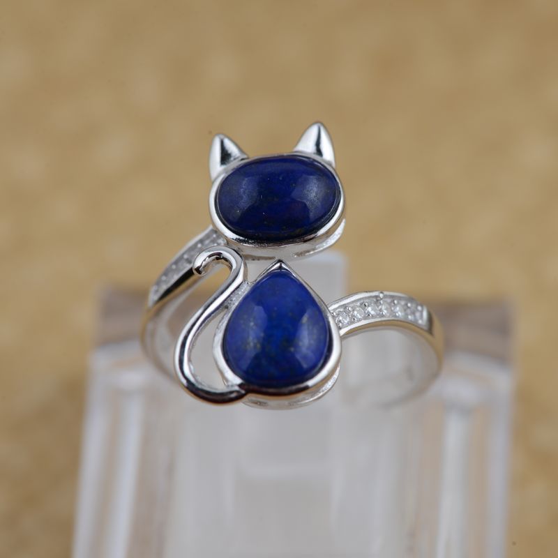 Bague Ajustable "Chat" en Lapis Lazuli