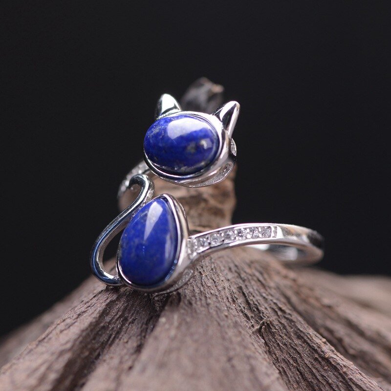 Bague Ajustable "Chat" en Lapis Lazuli