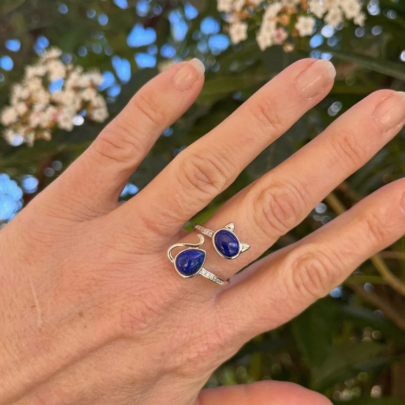 Bague Ajustable "Chat" en Lapis Lazuli