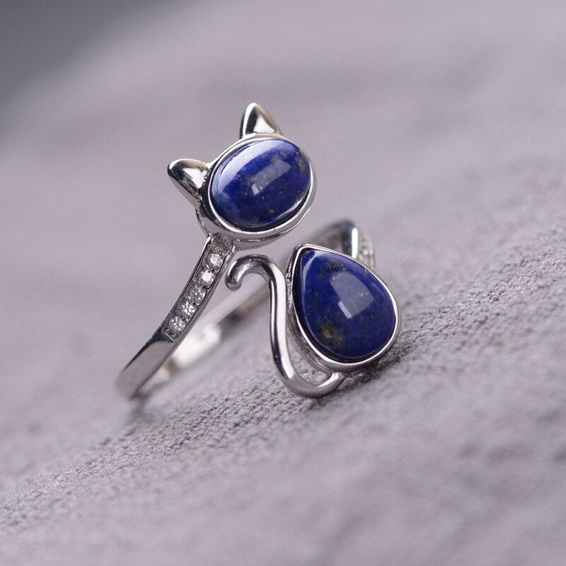 Bague Ajustable "Chat" en Lapis Lazuli